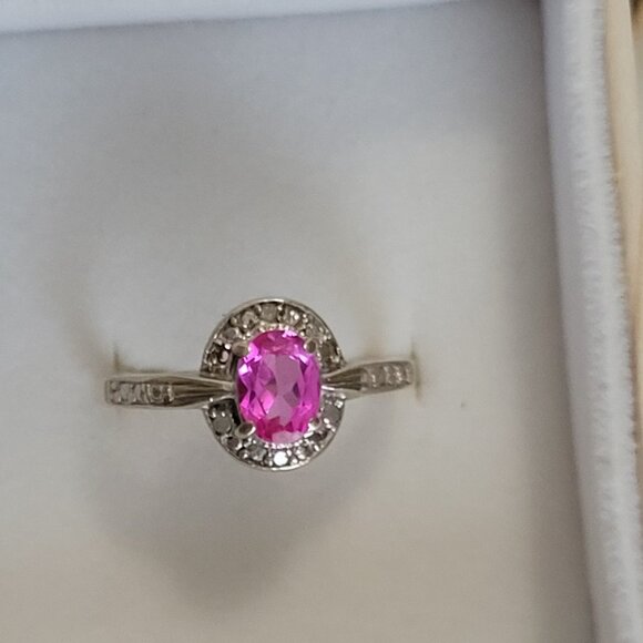 Jewelry - Pink Sapphire Diamond 10k White Gold Ring October Birthstone Size 7 Womens